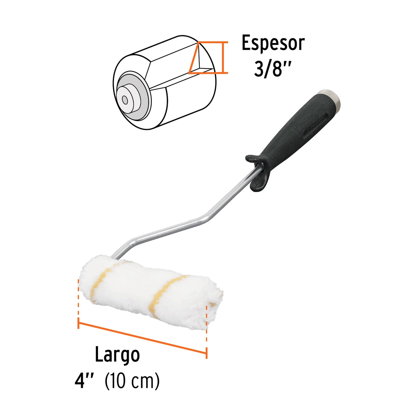 Mini rodillo con felpa para esmaltes y pinturas de 4" TRUPER
