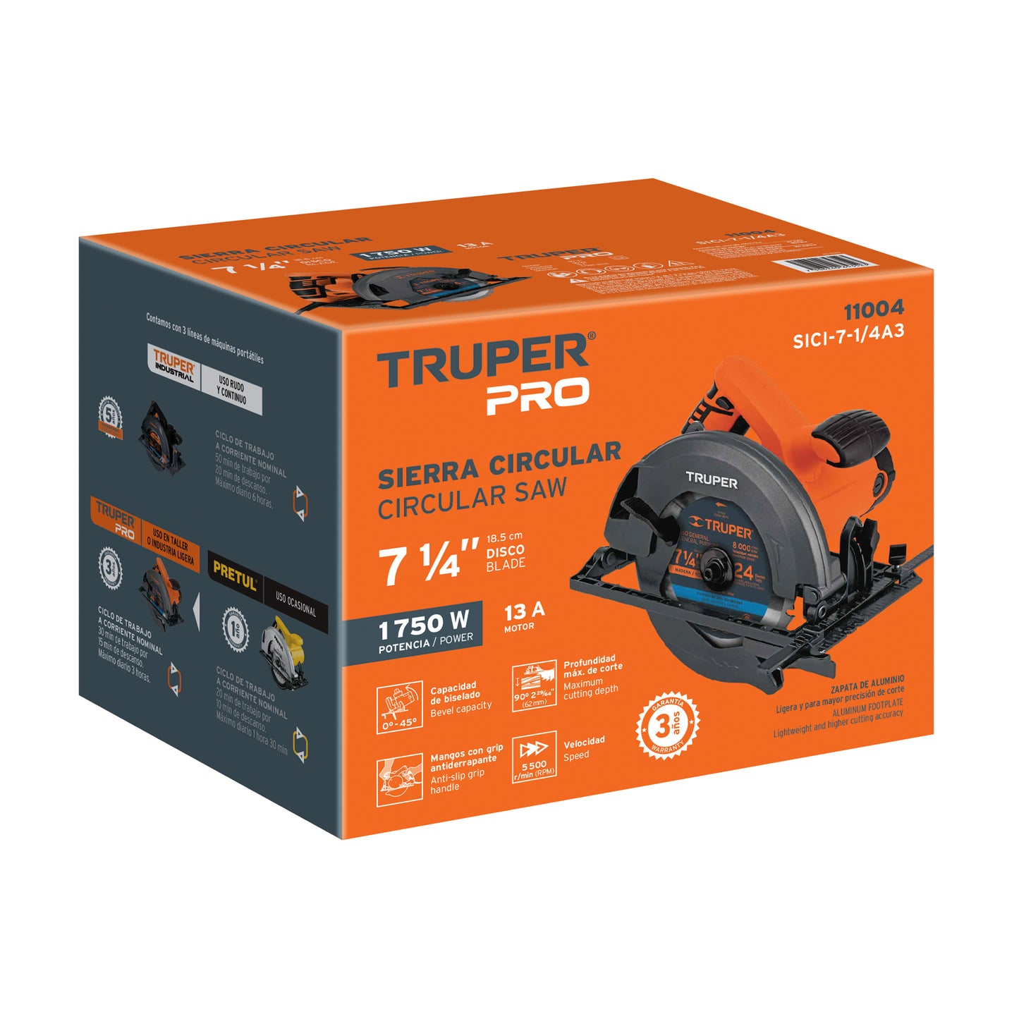 Sierra Circular 7-1/4'' 1750w, Profesional, TRUPER