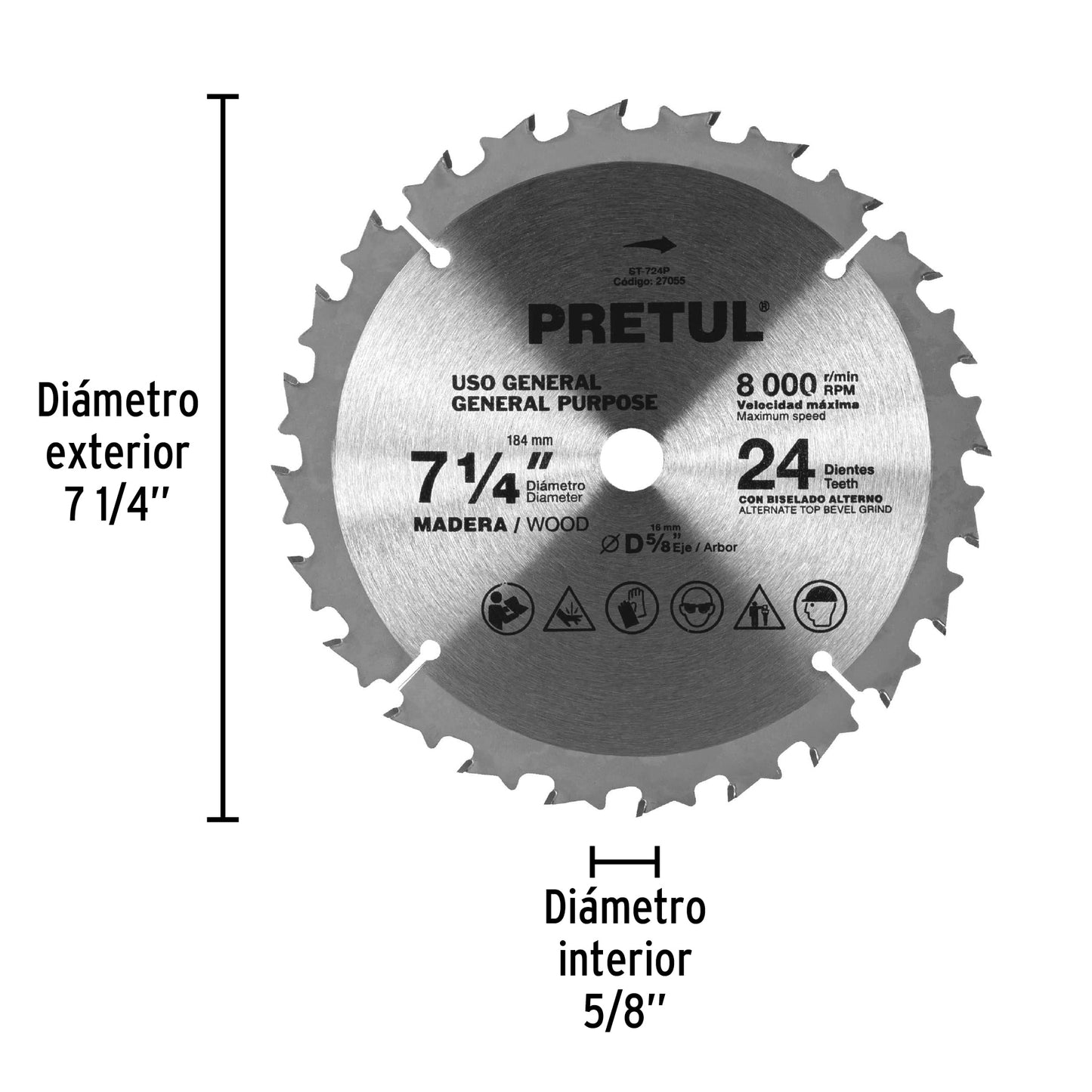 Disco para corte de madera "24 dientes" 7-1/4" PRETUL