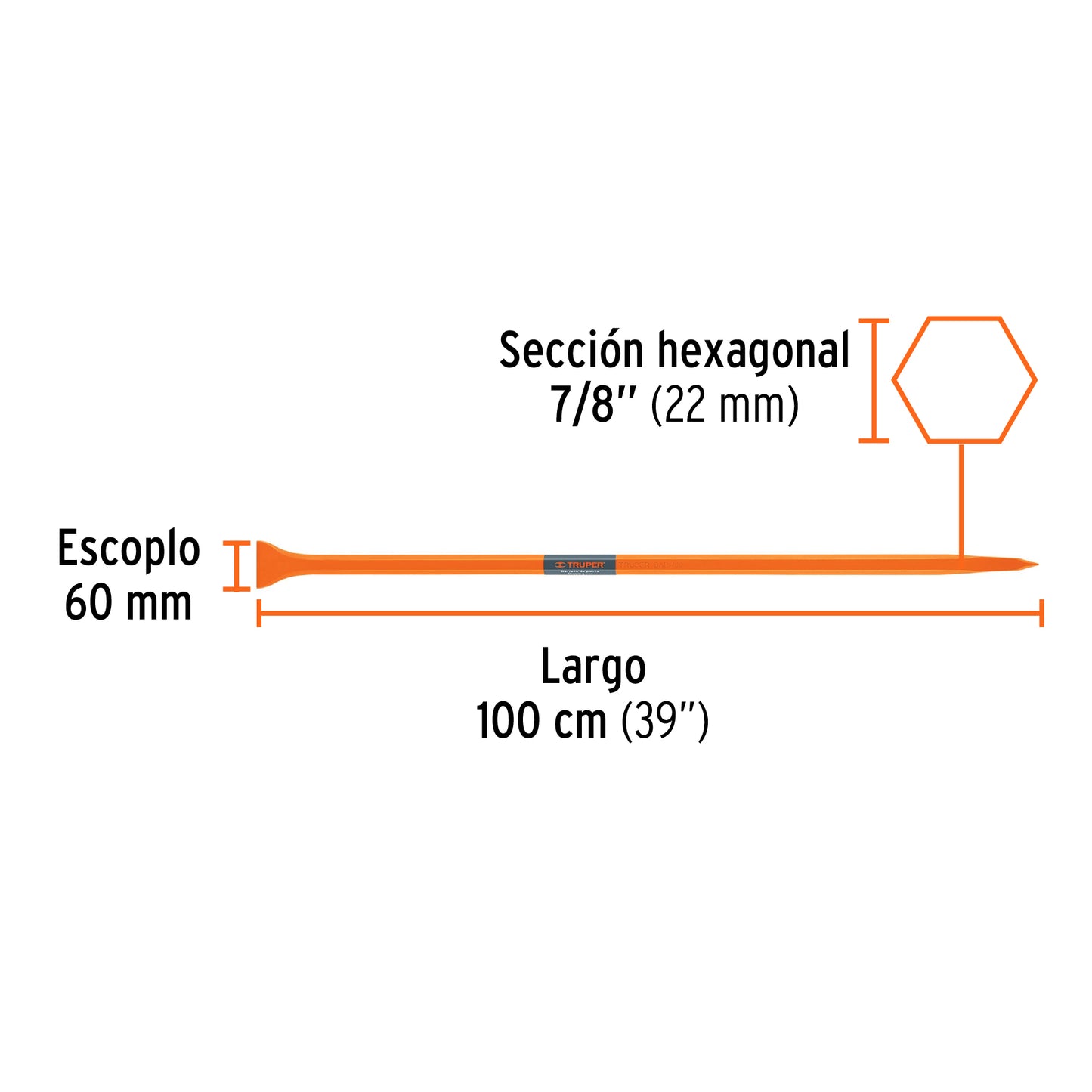 Barreta de punta de 7/8" x 100 cm, escoplo 60 mm, Truper