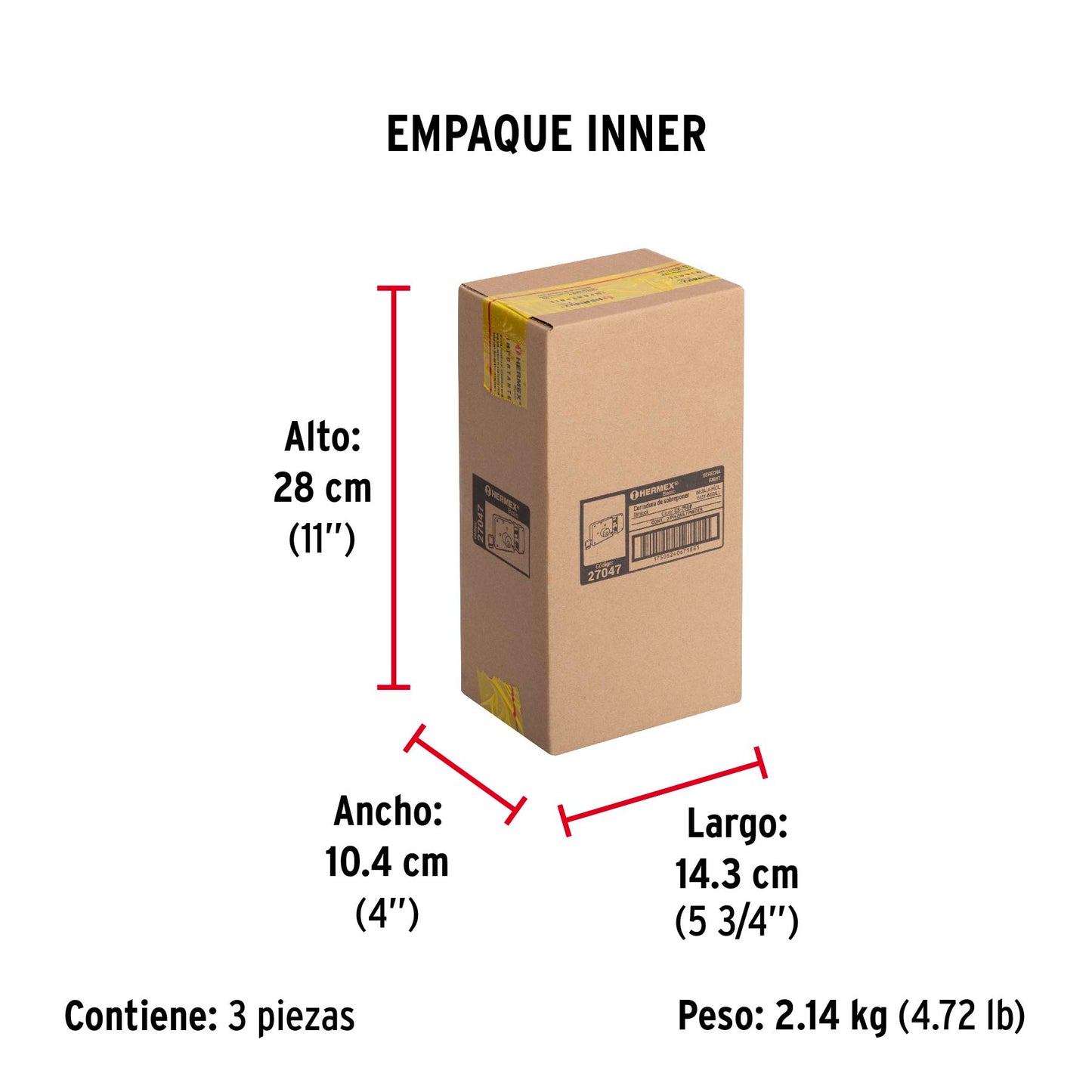 Cerradura sobreponer derecha instala-fácil, caja, HERMEX BASIC