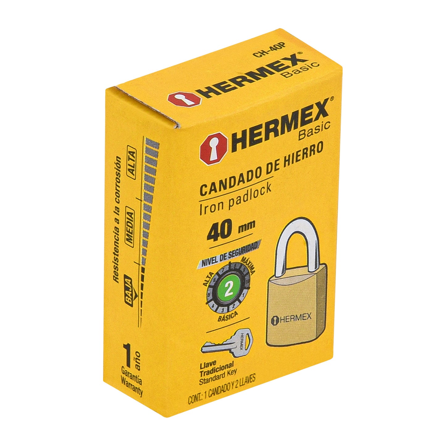Candado de hierro 40mm'', gancho corto HERMEX