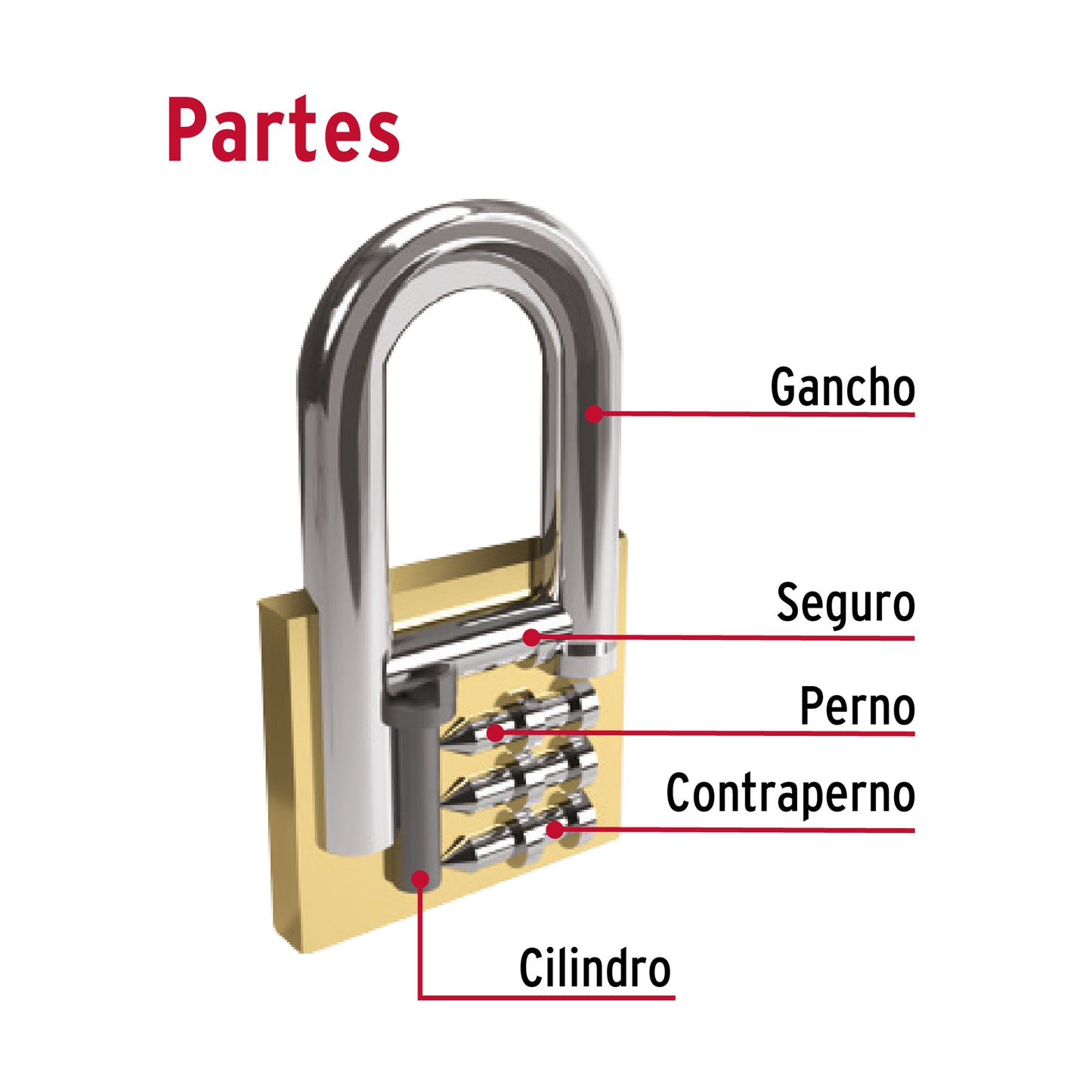Candado de hierro 40mm'', gancho corto HERMEX