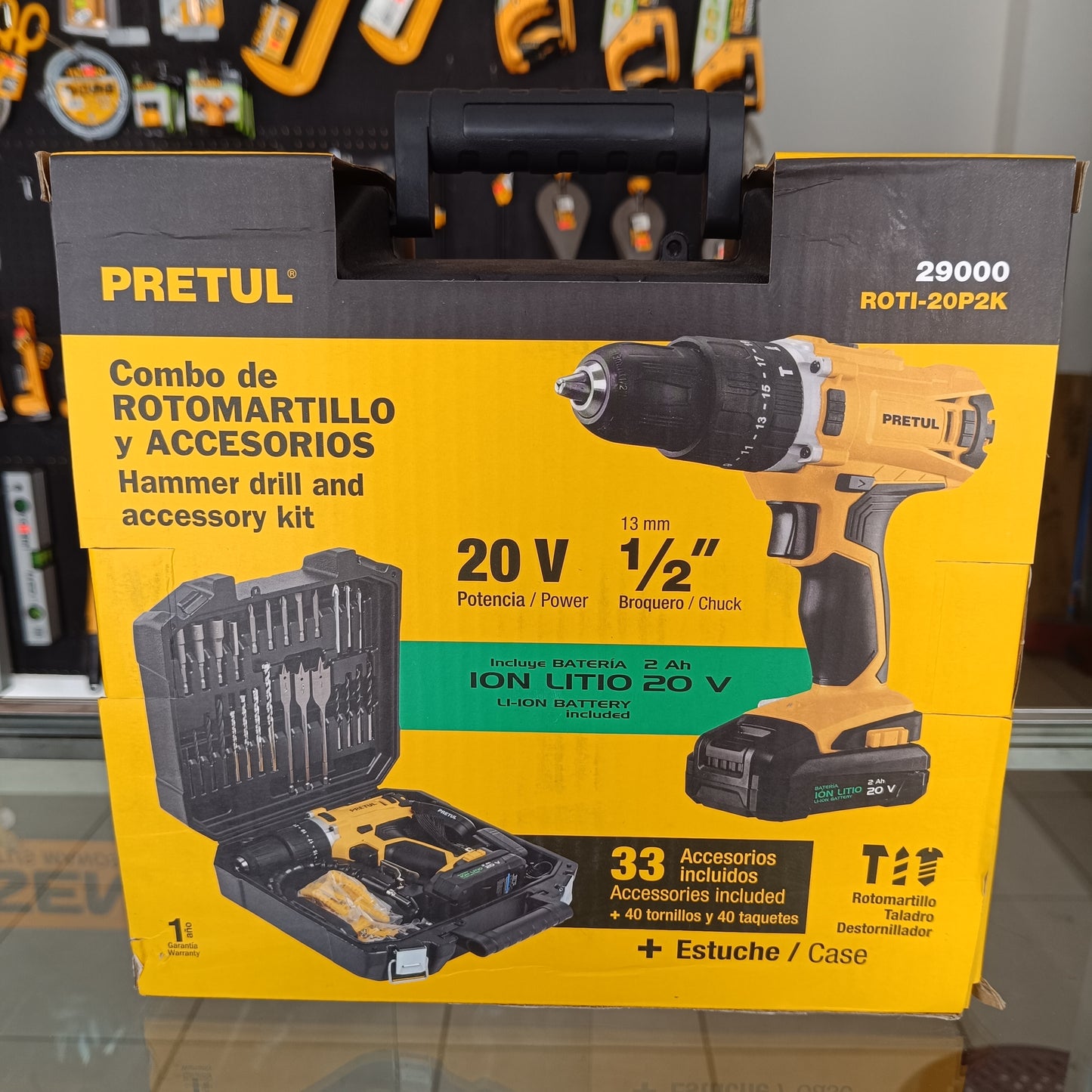 KIT Rotomartillo Inalámbrico 1/2", 33 PZS + Extras, PRETUL