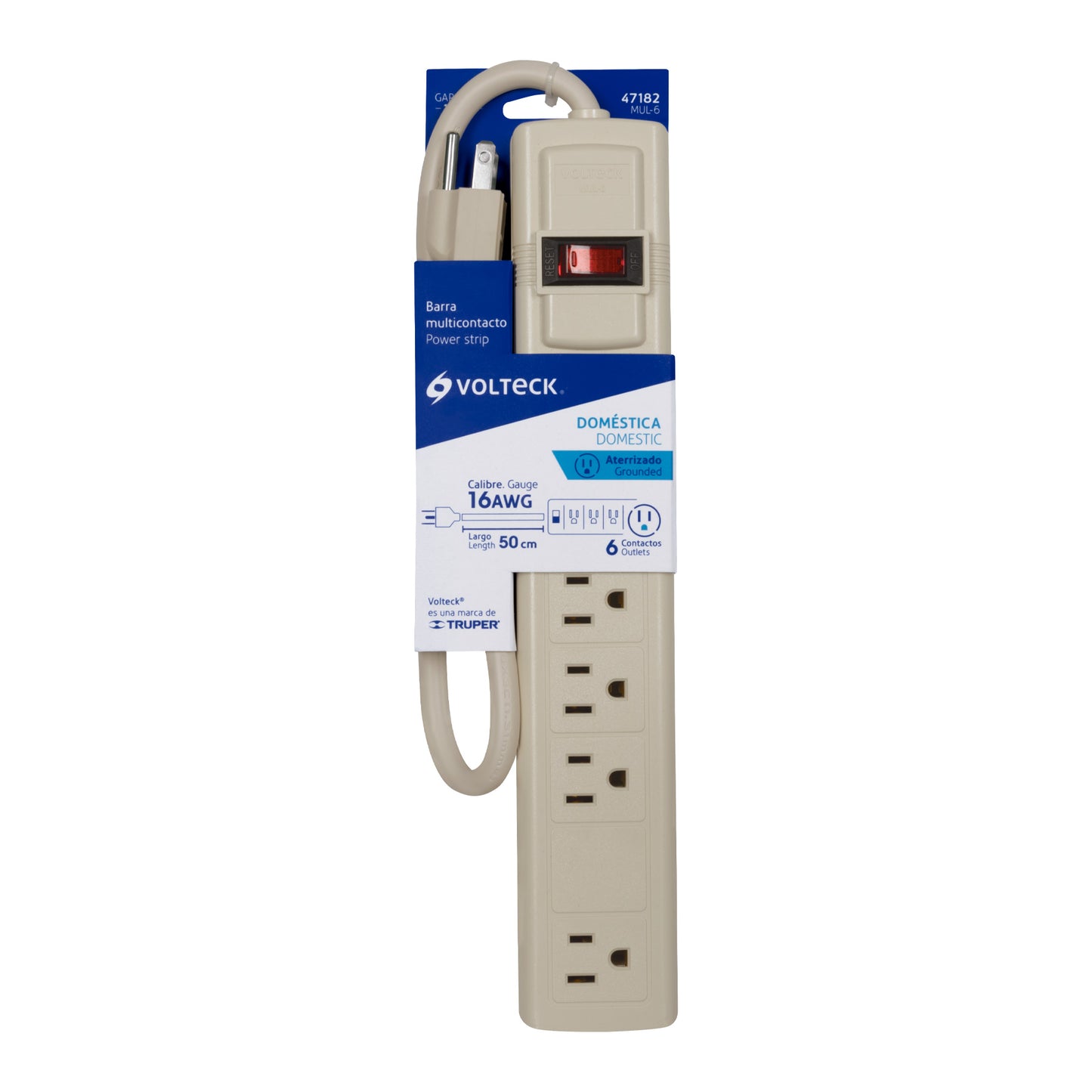 Multicontacto 16 AWG uso rudo con 6 entradas, VOLTECK