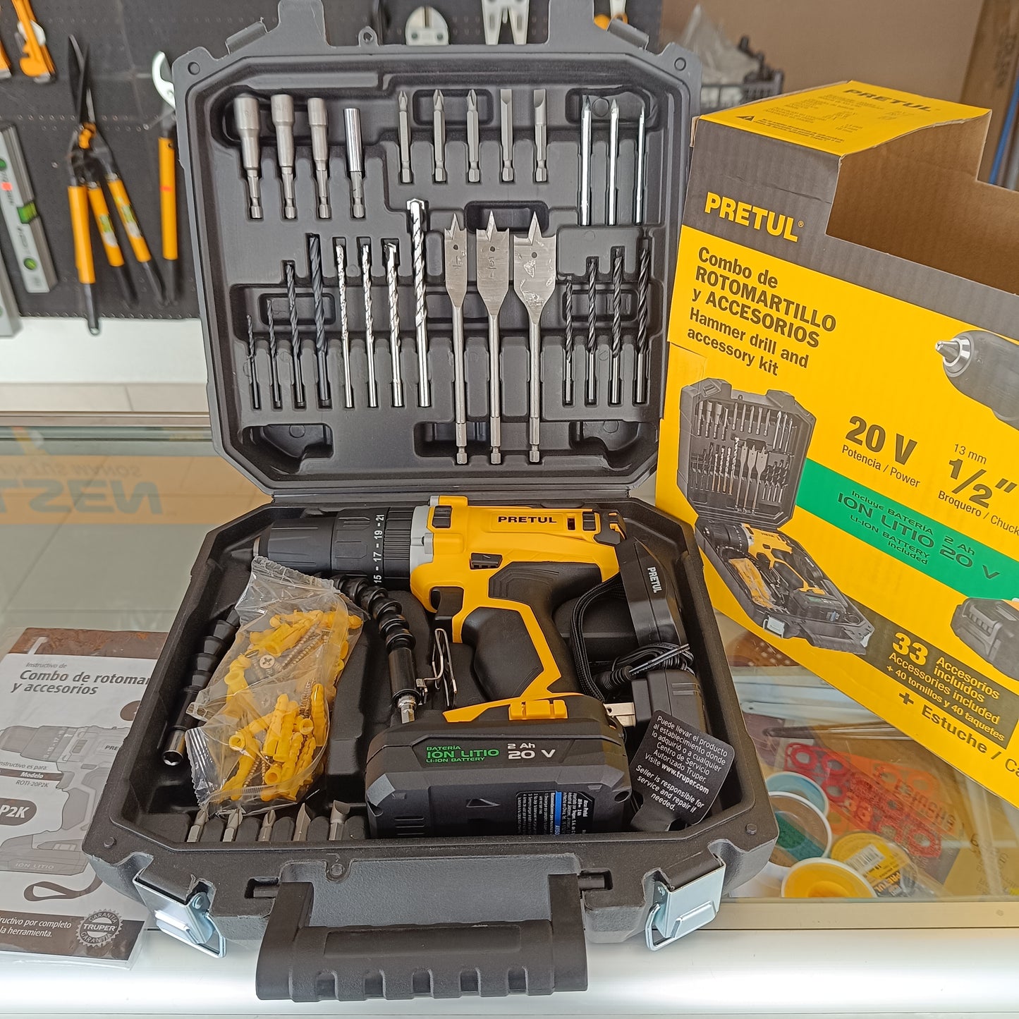 KIT Rotomartillo Inalámbrico 1/2", 33 PZS + Extras, PRETUL