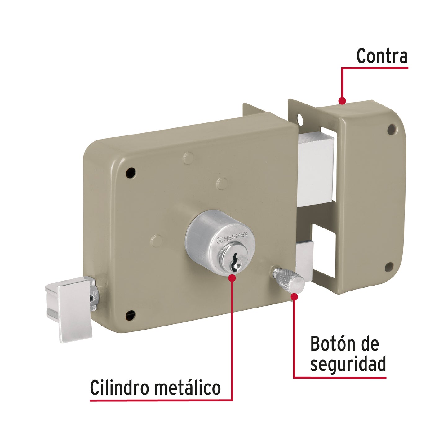 Cerradura sobreponer derecha instala-fácil, caja, HERMEX BASIC
