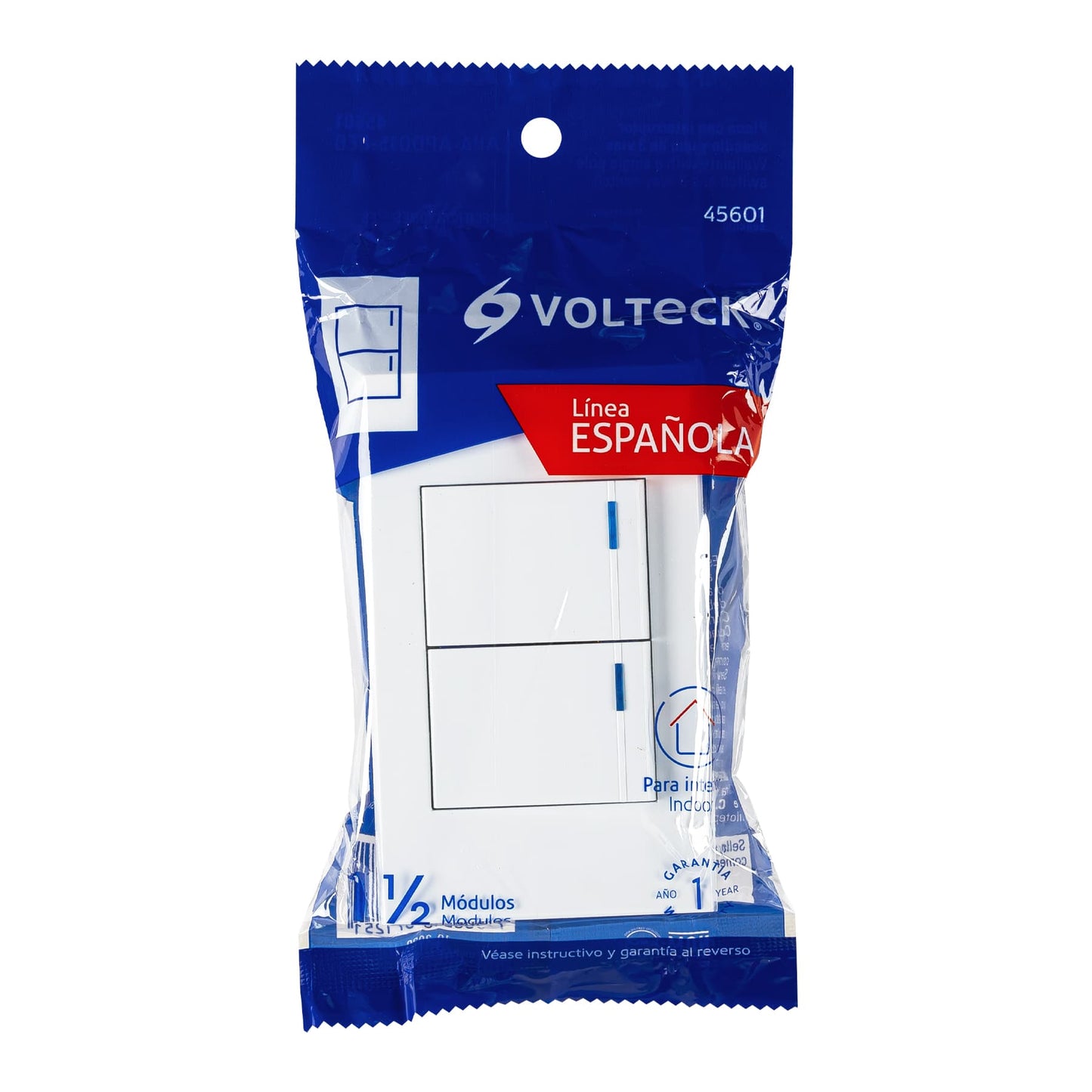 Placa Armada 2 interruptores 1 de 3 vías, 1.5 Módulos, Española blanco