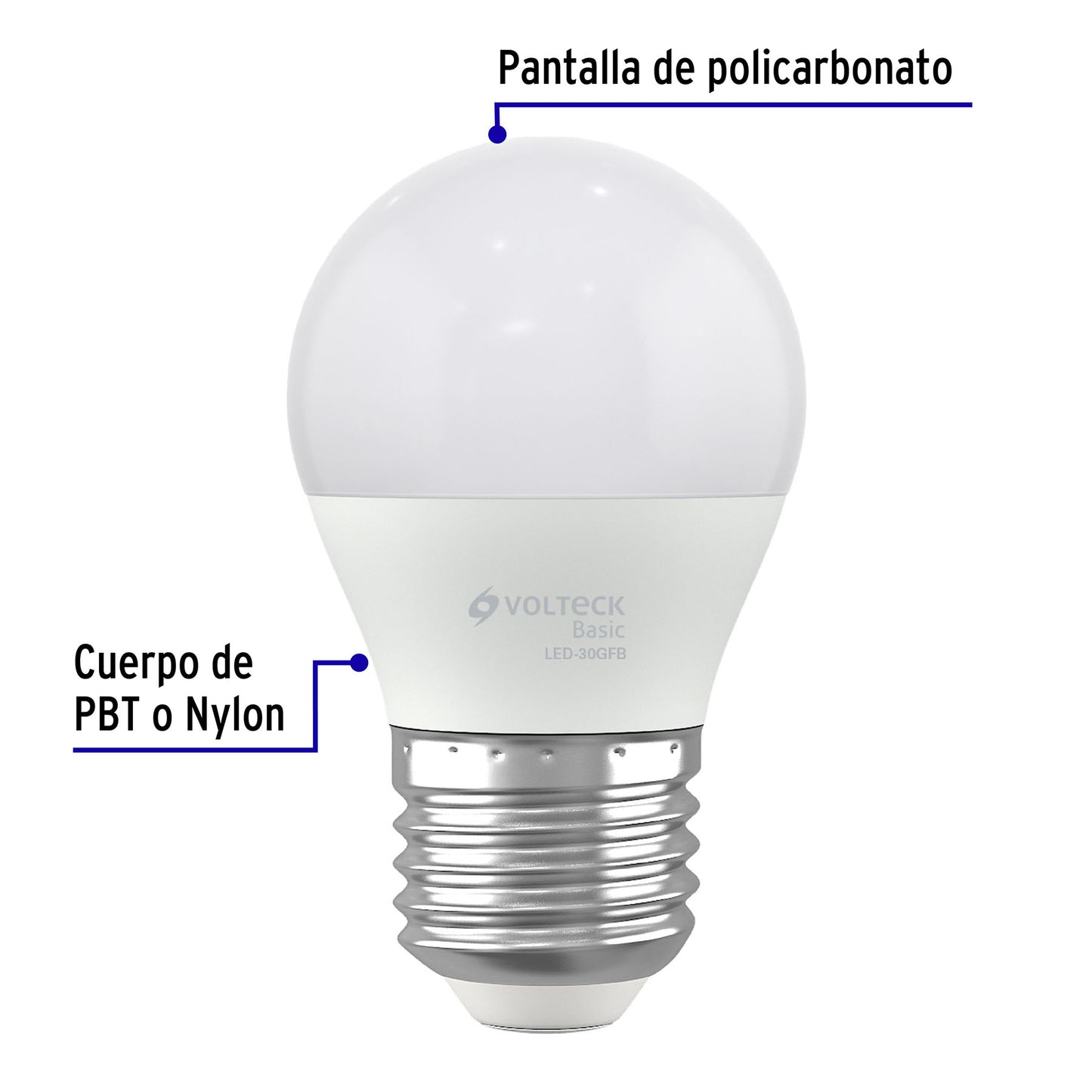 Lampara de LED tipo bullo G45 3 W, luz de dia, caja basic