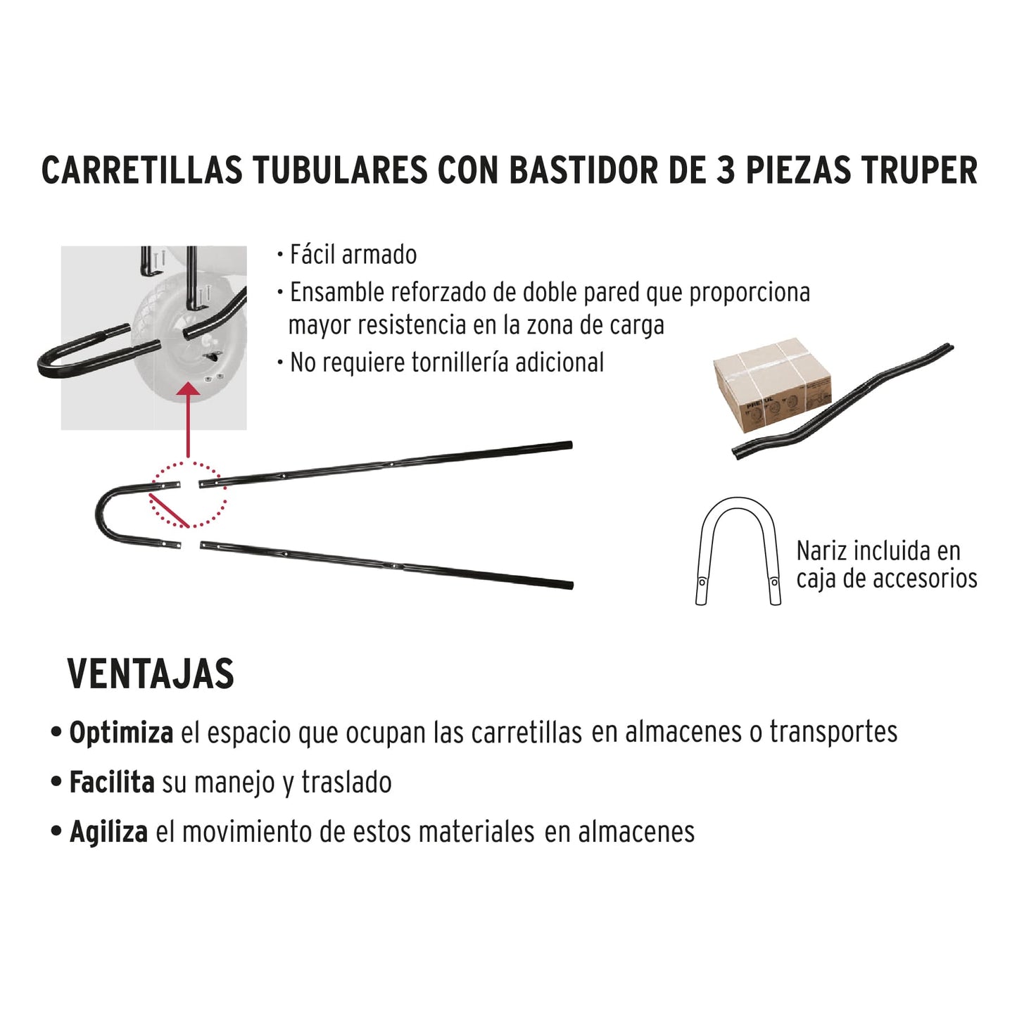 Carretilla 4.5 ft3 Neumática, bastidor tubular, TRUPER