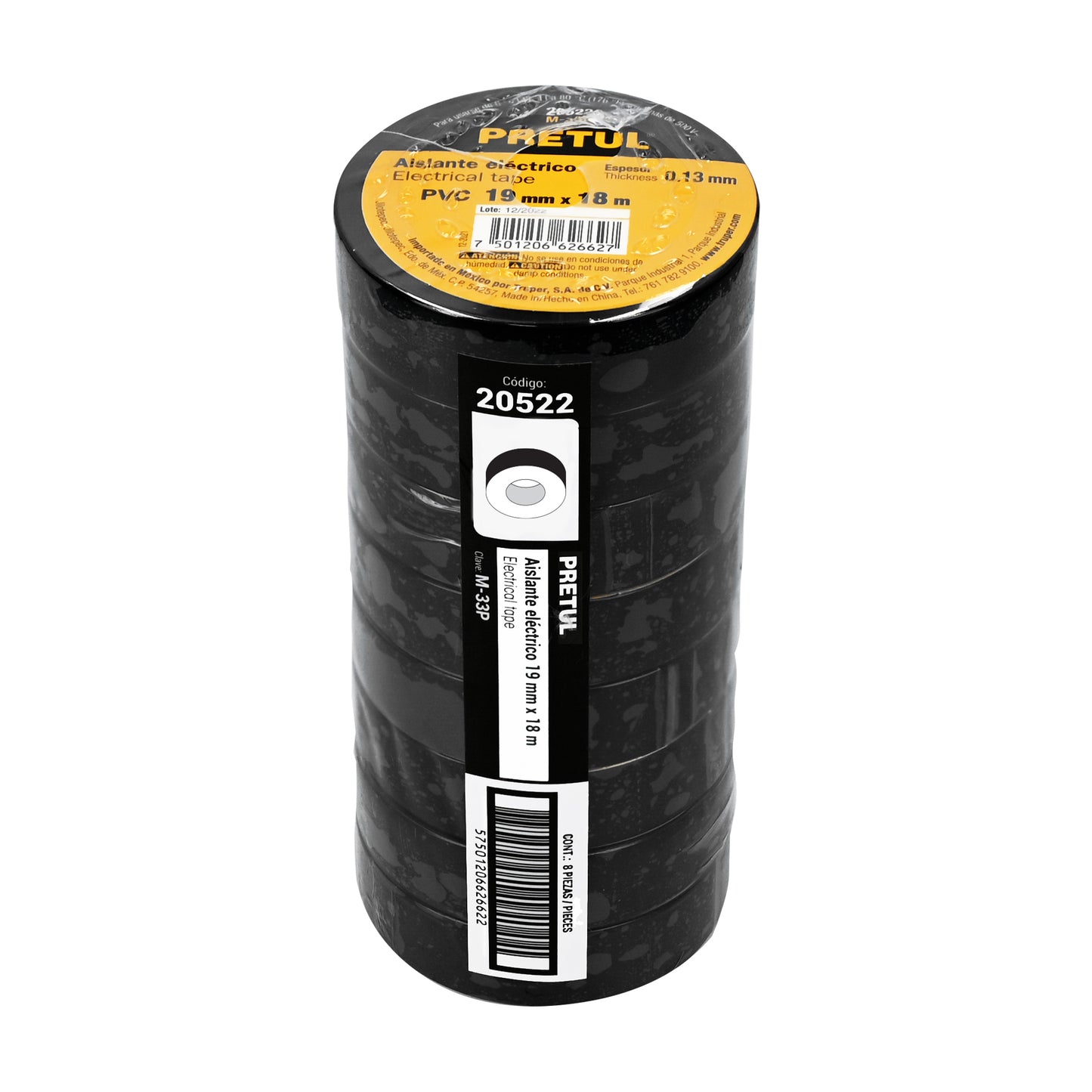 Cinta de aislar de 18 m x 19 mm, negra, PRETUL