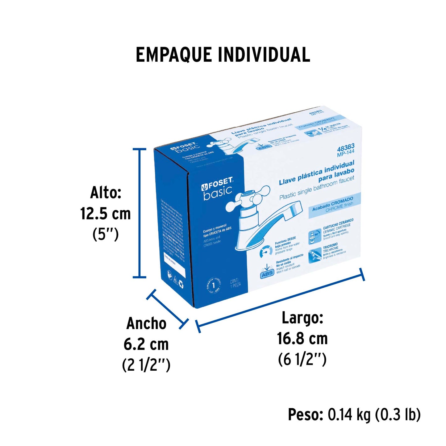 Llave individual lavabo, ABS, cruceta, BASIC, FOSET