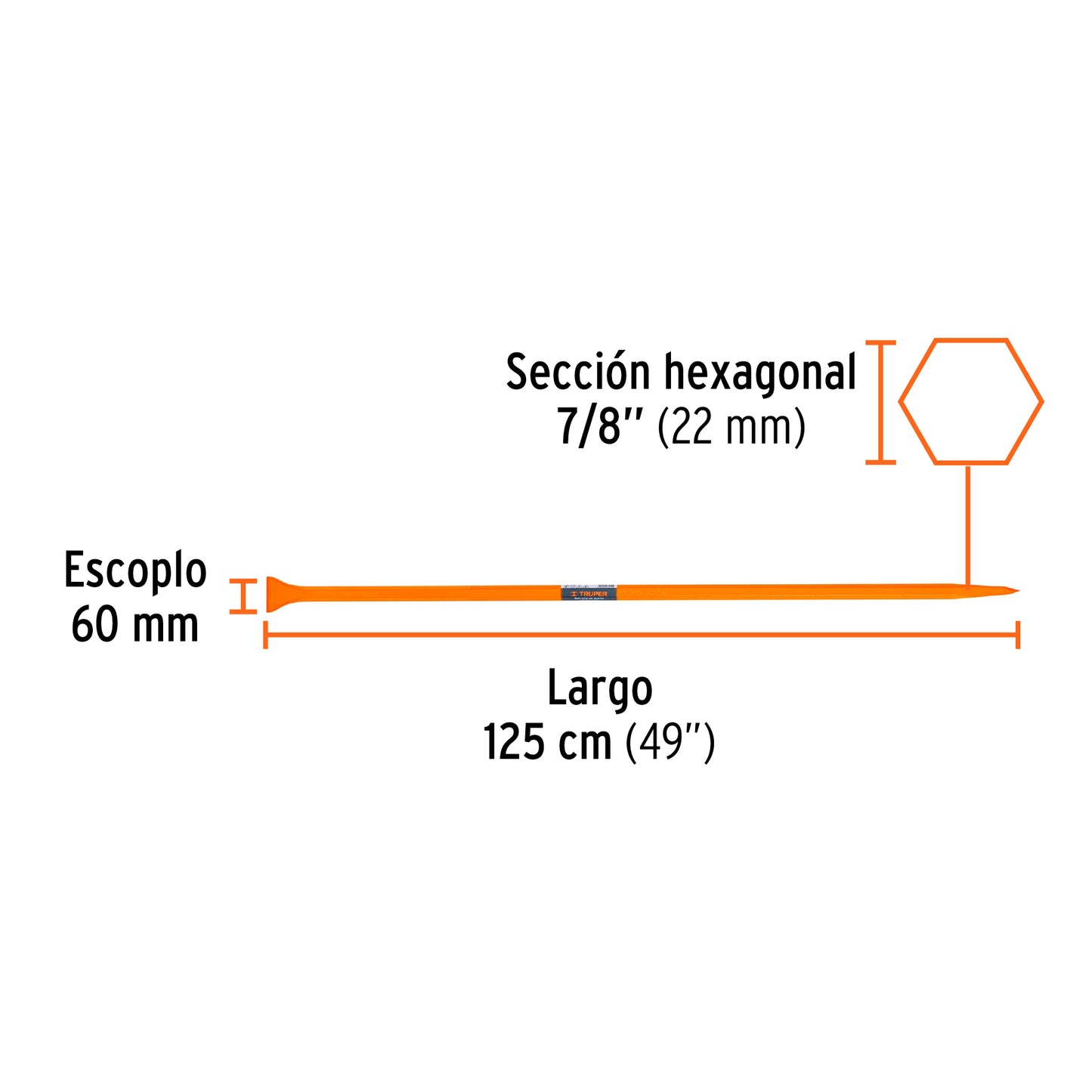 Barreta de punta de 7/8" x 125 cm, escoplo 60 mm, Truper