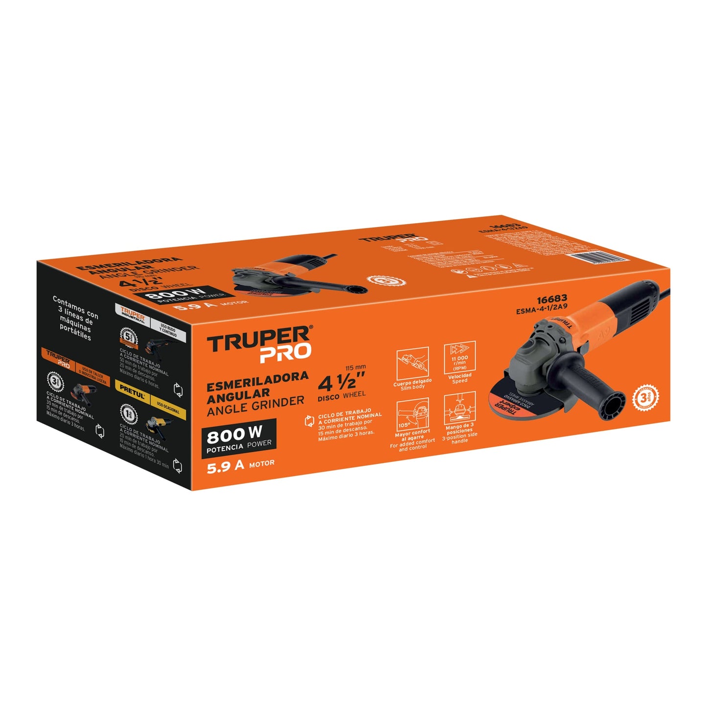 Esmeriladora angular de 4-1/2", 800w Profesional TRUPER