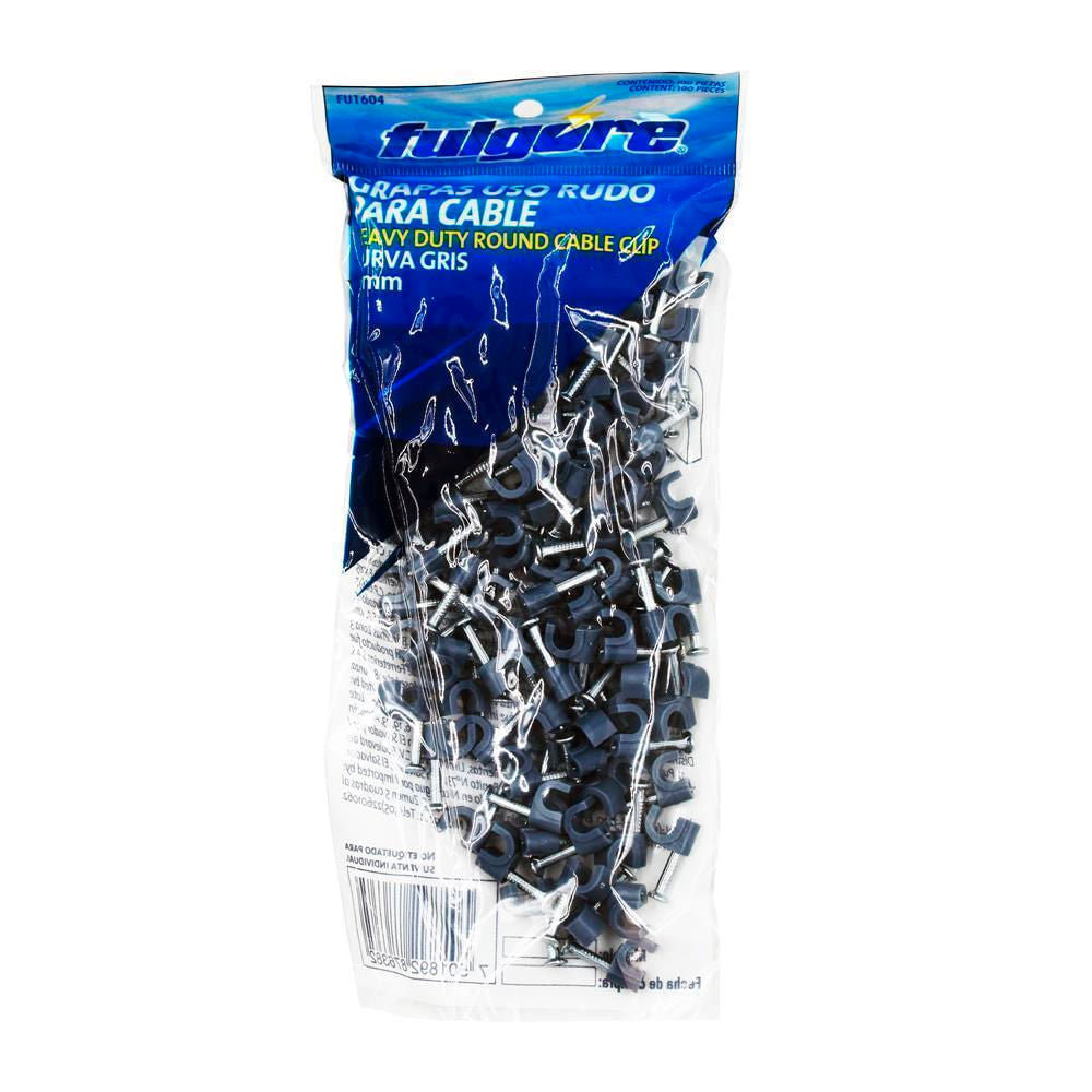 Grapa curva para cable coaxial 6mm color negro, 100 piezas, FULGORE