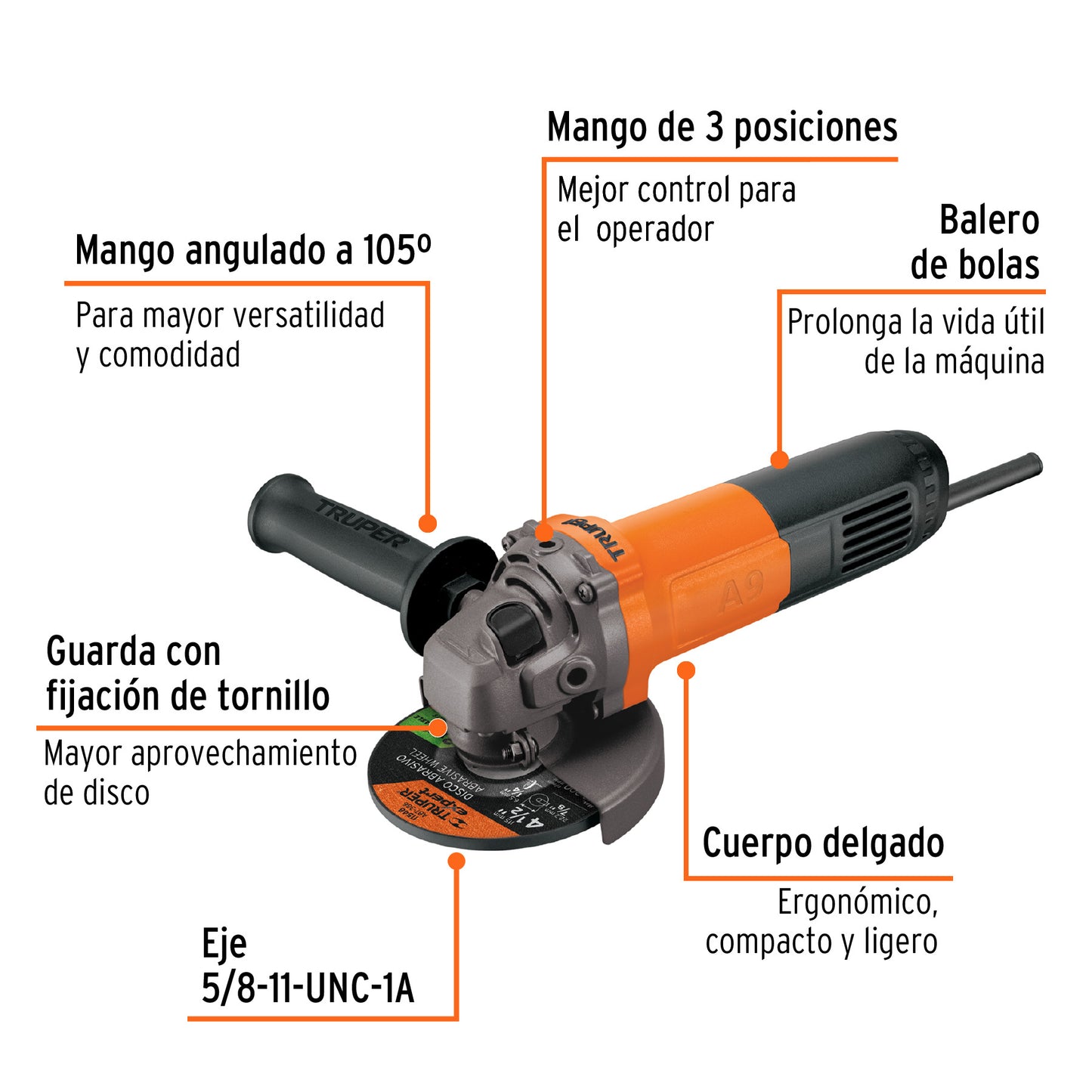 Esmeriladora angular de 4-1/2", 800w Profesional TRUPER