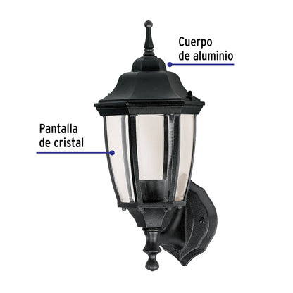 Arbotante Tipo Farol Soportado Negro, Lámpara No Incluida