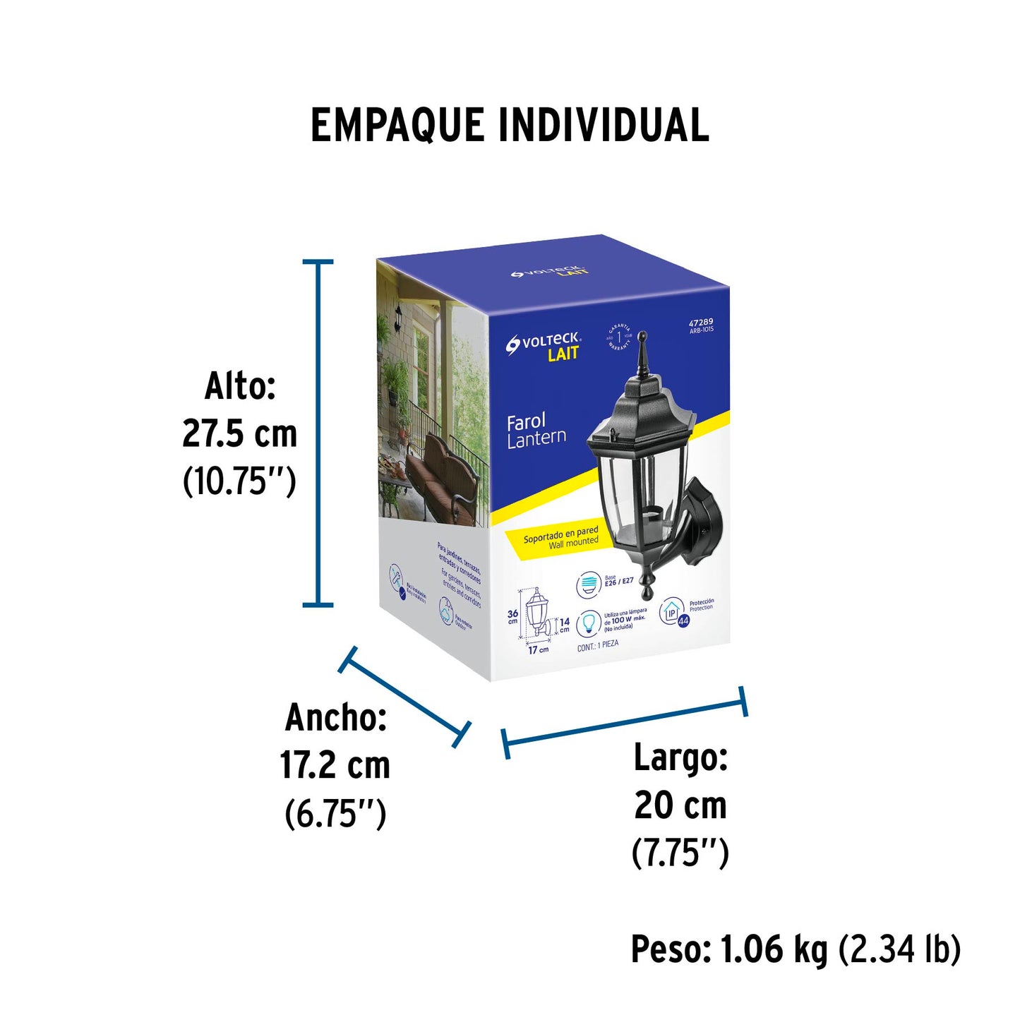 Arbotante Tipo Farol Soportado Negro, Lámpara No Incluida