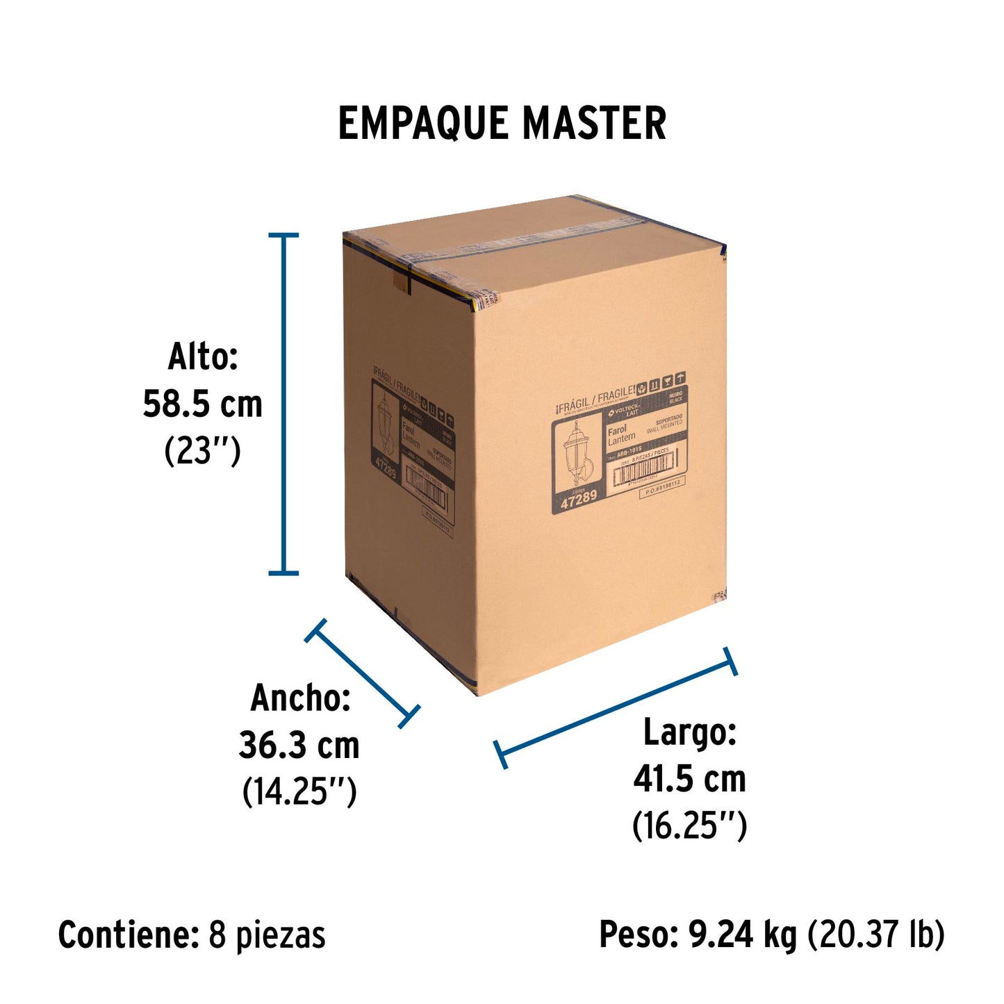 Arbotante Tipo Farol Soportado Negro, Lámpara No Incluida