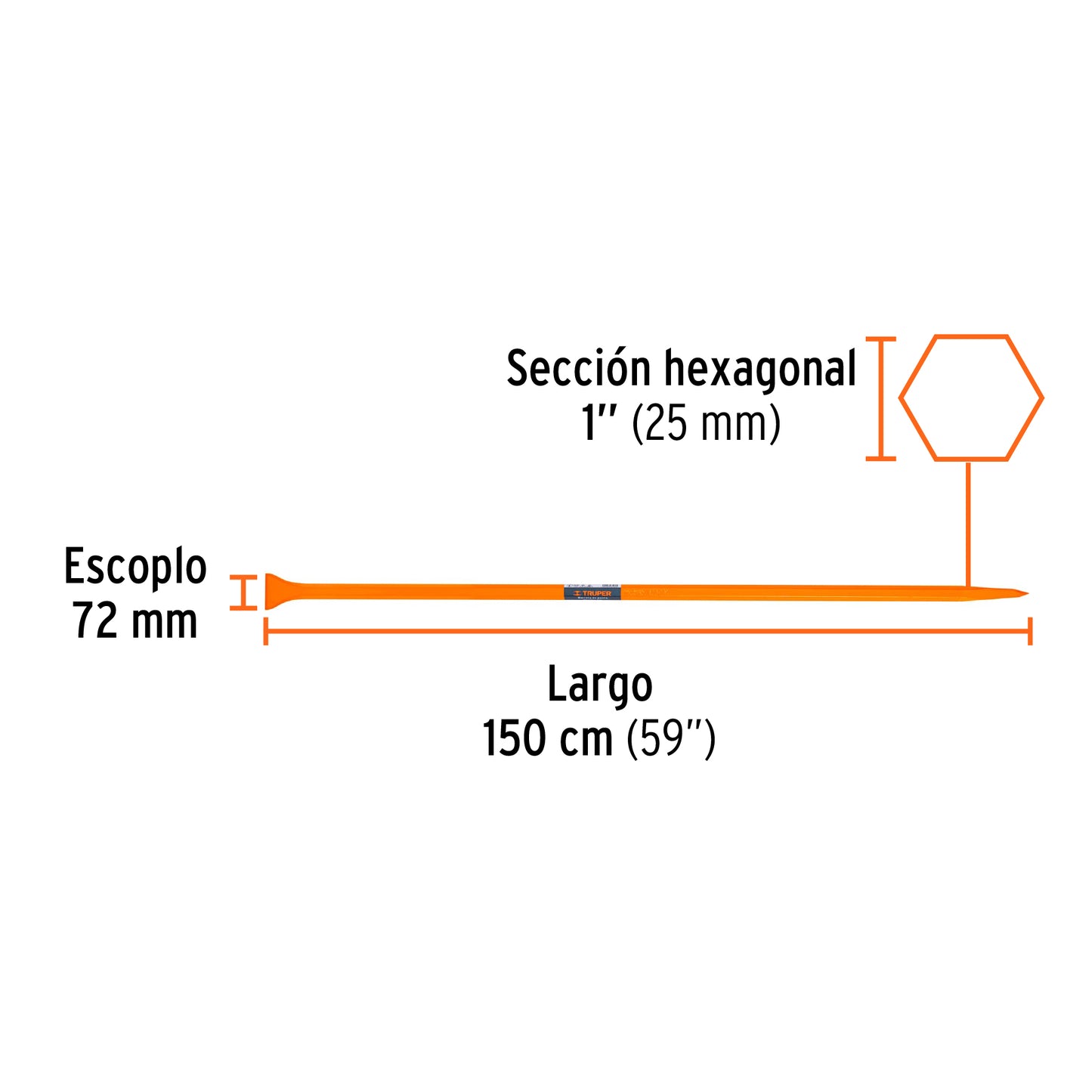 Barreta de punta de 1"x150 cm, escoplo 72 mm,Truper