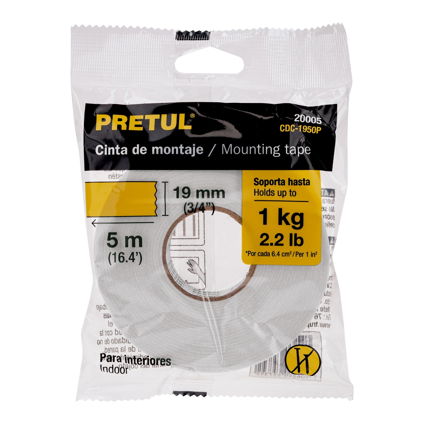 Cinta doble cara de 19mm x 5 M PRETUL