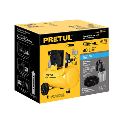 Kit Compresor de aire 40L 3HP, manguera y pistola, Pretul