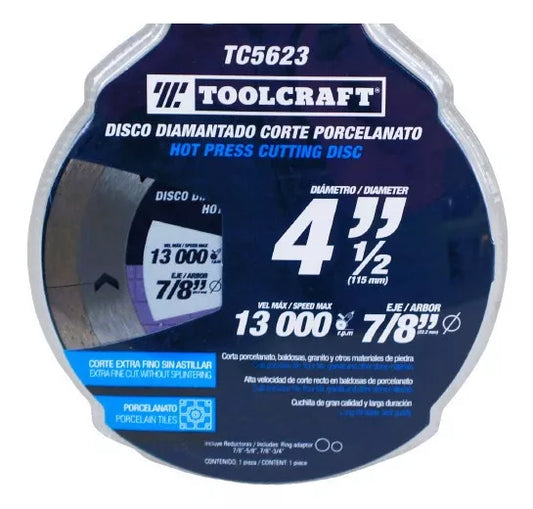 Disco Diamantado "Corte Porcelanato" de 4-1/2" TOOLCRAFT
