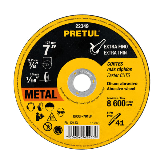 Disco para corte de metal 7" PRETUL