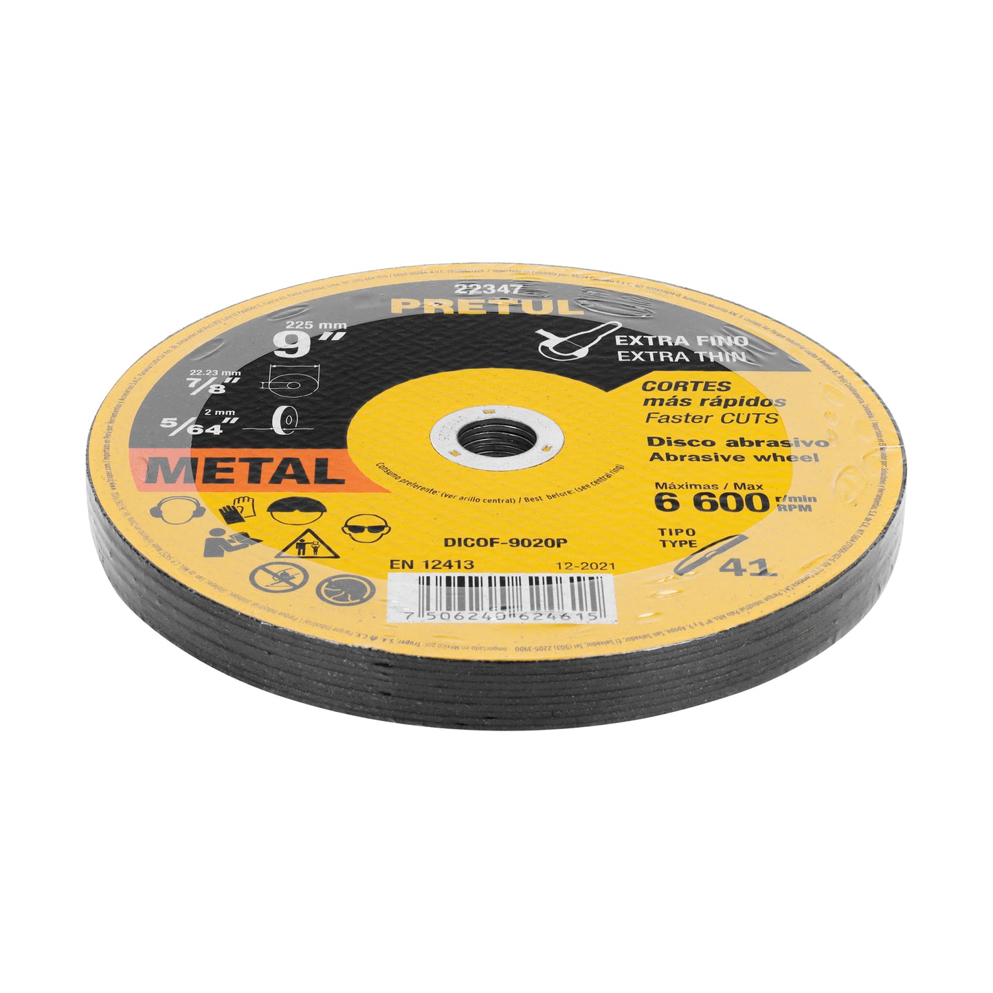 Disco Tipo 41 de 9" x 2 mm corte fino de metal, Pretul