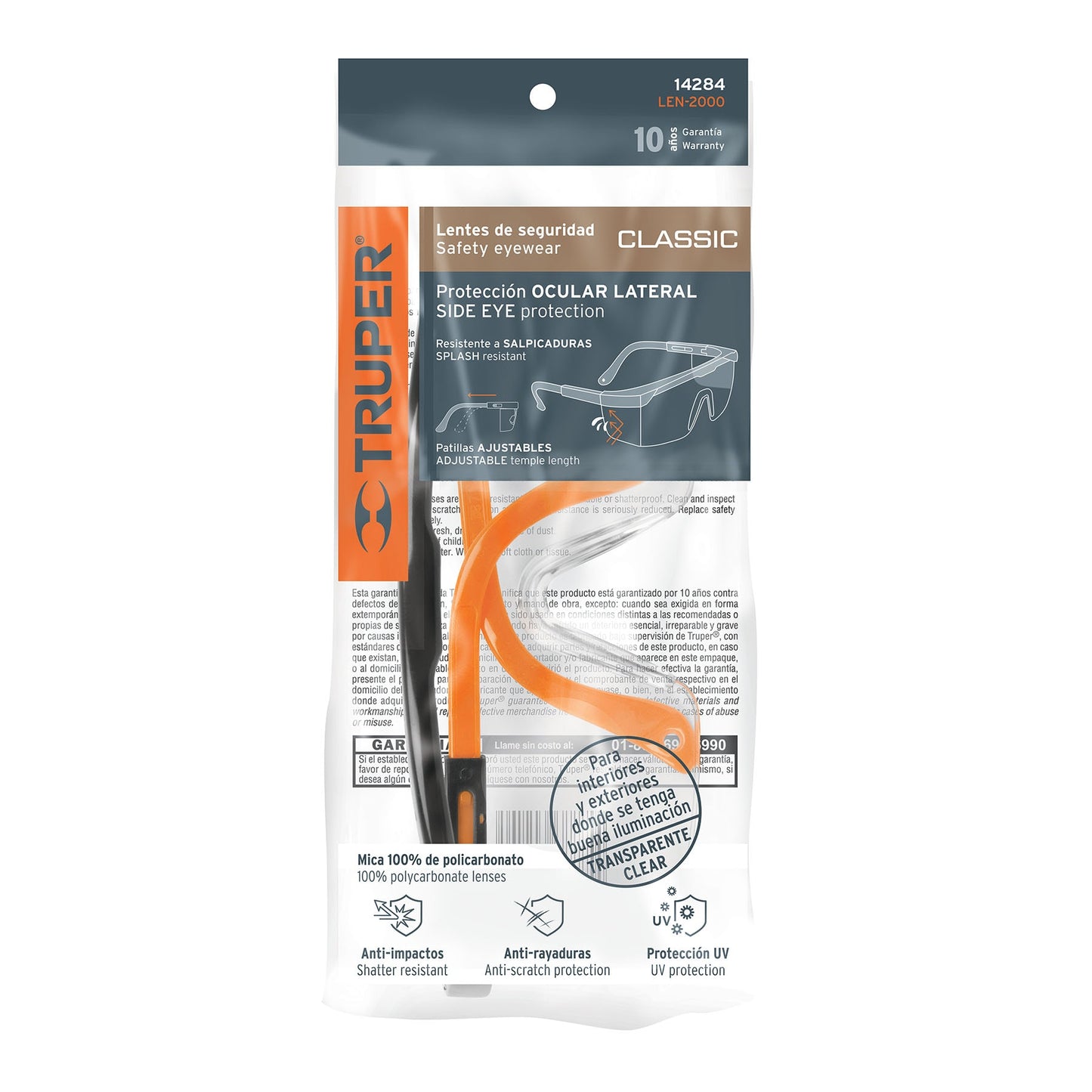Lentes de seguridad ajustables transparentes, Truper Classic