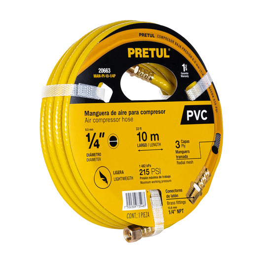 Manguera para compresor, de PVC, 10m x 1/4", Pretul