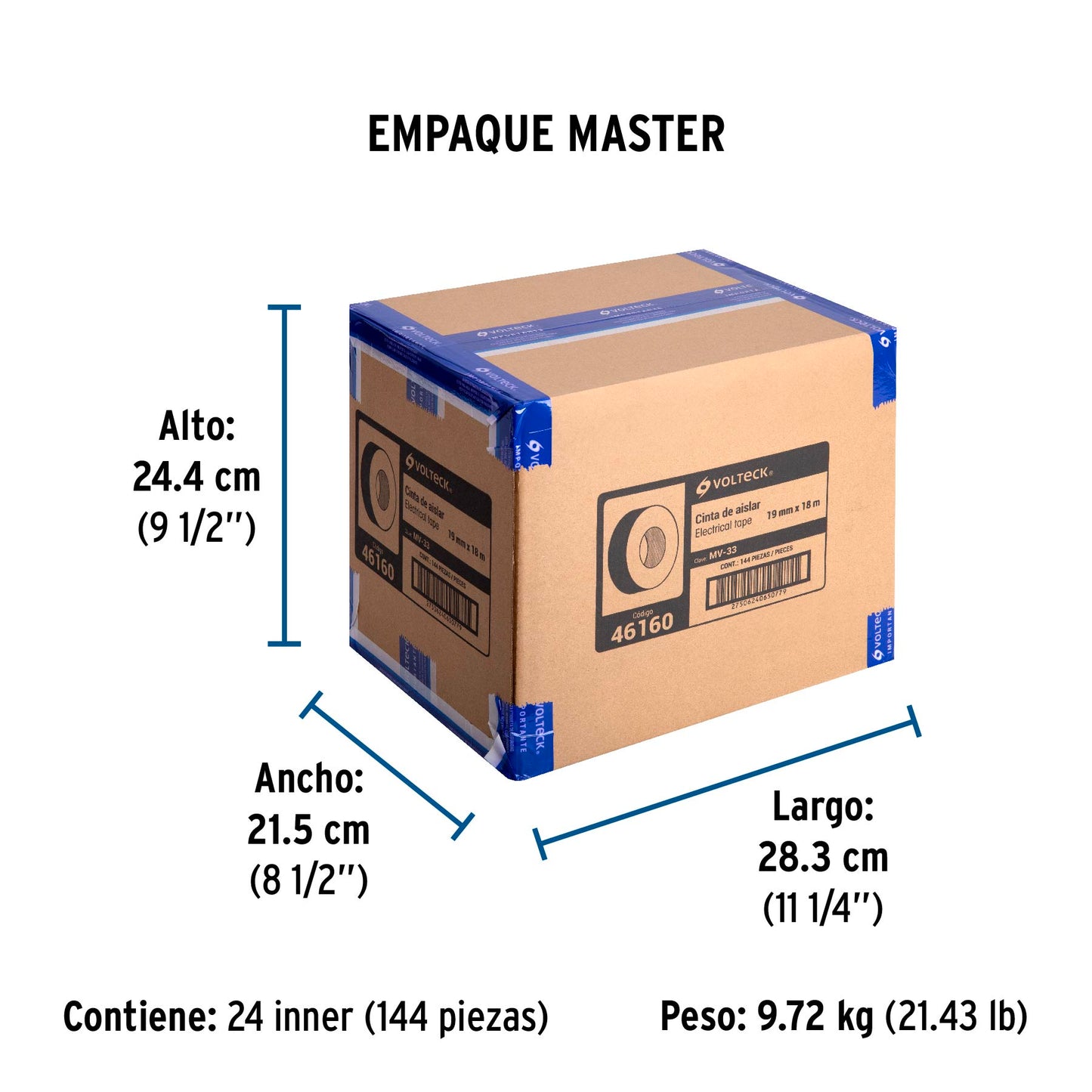 Cinta De Aislar De 18 M X 19 Mm, Negra, Volteck