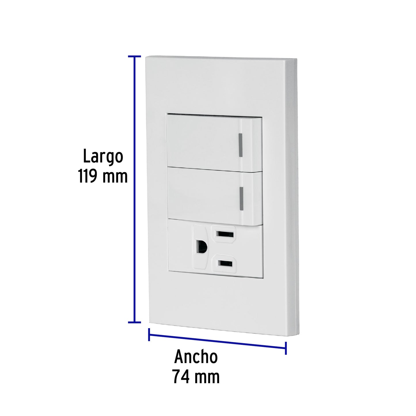 Placa Armada 2 Interruptores,1 Contacto,1mod,Española,Blanco