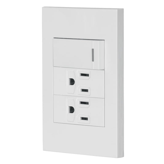 Placa Armada 1 Interruptor, 2 Contactos,1mod,Española,Blanco