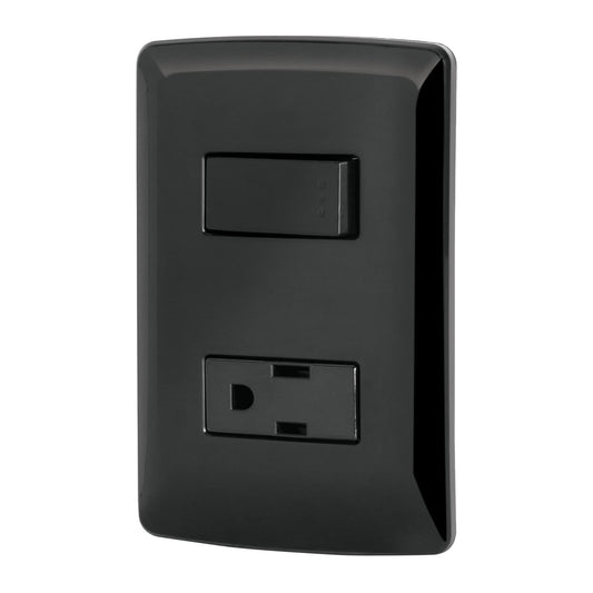 Placa Armada Contacto E Interruptor, Negro, Línea Italiana