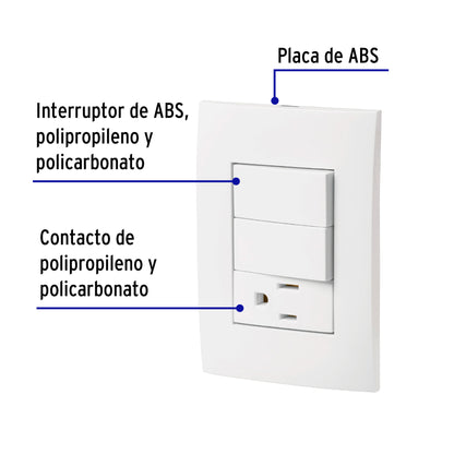 Placa Armada Contacto Y 2 Interruptores, Línea Oslo, Blanco