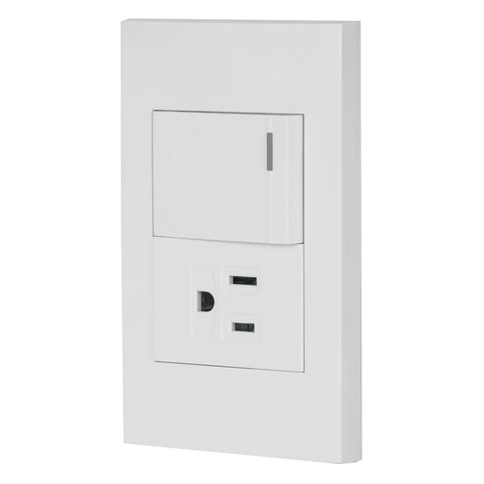 Placa Armada 1 Interruptor,1contacto,1.5mod,Española, Blanco