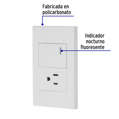 Placa Armada 1 Interruptor,1contacto,1.5mod,Española, Blanco