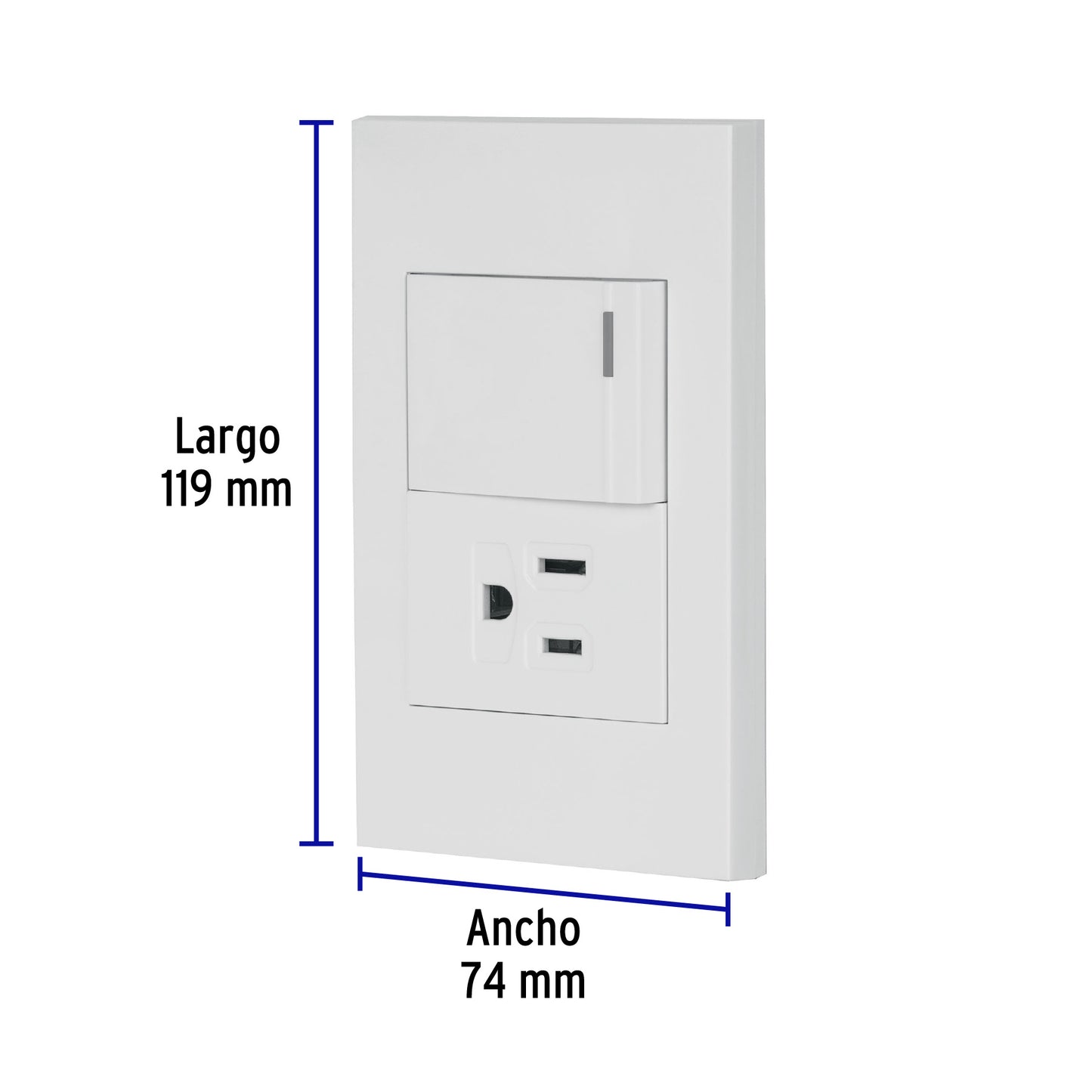 Placa Armada 1 Interruptor,1contacto,1.5mod,Española, Blanco