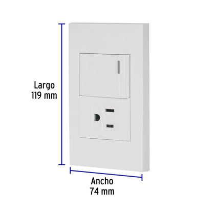 Placa Armada 1 Interruptor,1contacto,1.5mod,Española, Blanco