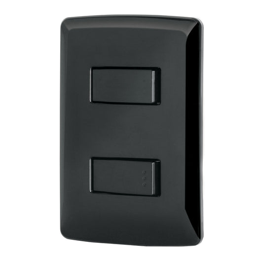 Placa Armada 1 Interruptor 1 Escalera, Negro, Línea Italiana