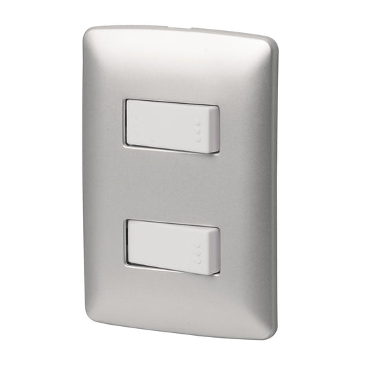 Placa Armada 1 Interruptor 1 Escalera, Plata, Línea Italiana