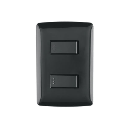 Placa Armada, 2 Interruptores Sencillos,Negro,Línea Italiana