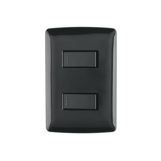 Placa Armada, 2 Interruptores Sencillos,Negro,Línea Italiana