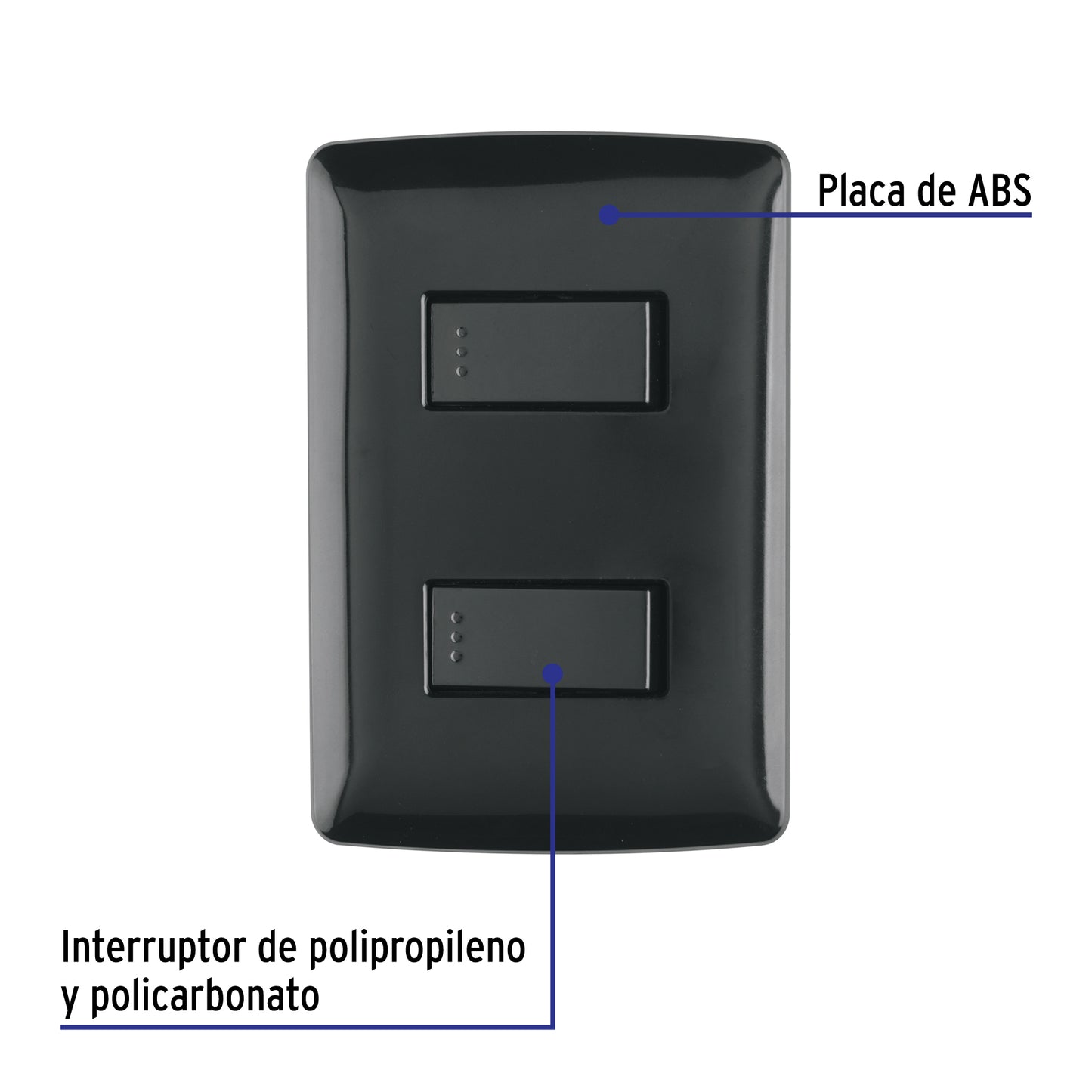 Placa Armada, 2 Interruptores Sencillos,Negro,Línea Italiana