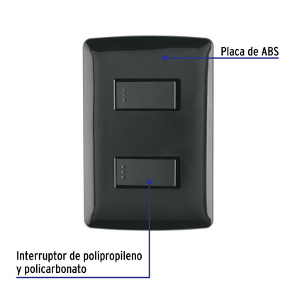 Placa Armada, 2 Interruptores Sencillos,Negro,Línea Italiana