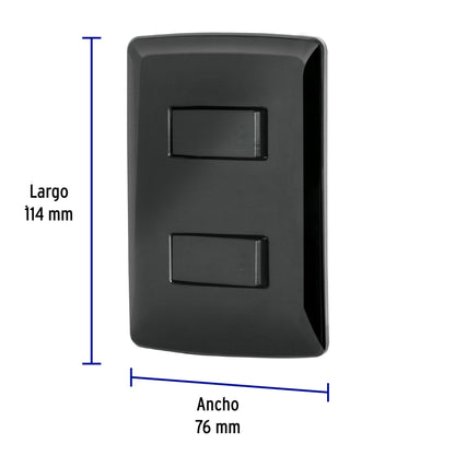Placa Armada, 2 Interruptores Sencillos,Negro,Línea Italiana