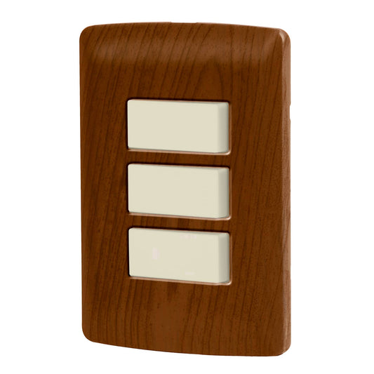 Placa Armada 3 Interruptores Sencillos,Madera,Línea Italiana