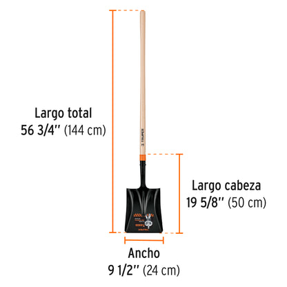 Pala cuadrada T-2000, mango largo 45'', TRUPER