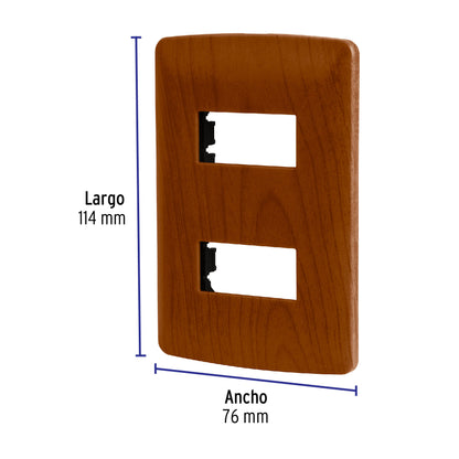 PLACA 2 MÓDULOS DE ABS, LÍNEA ITALIANA, ACABADO MADERA